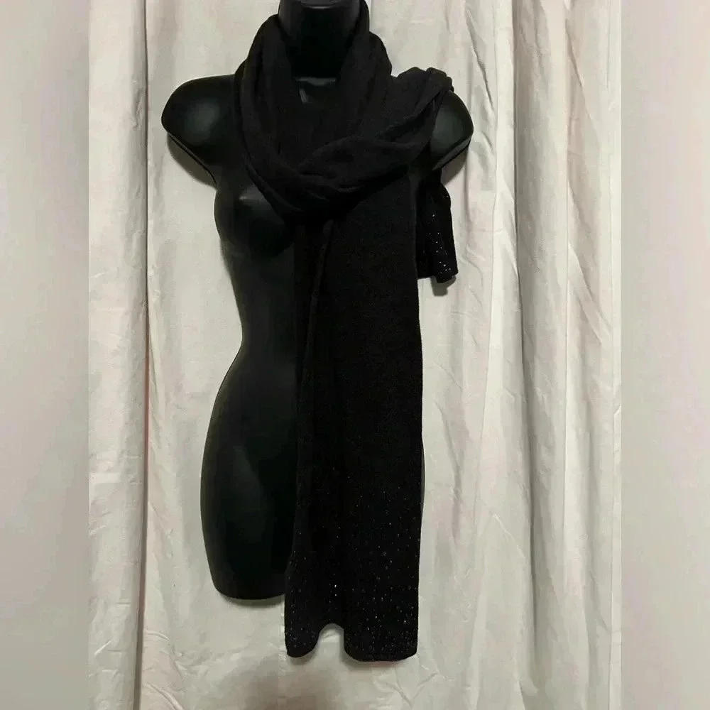 Chico's Charcoal Gray Scarf With Bedazzled Bling Embellished Jewels 70